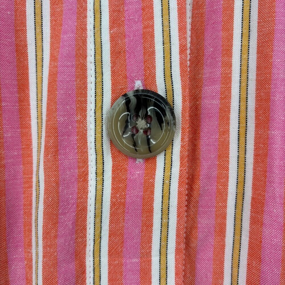 A.N.A Midi Shirt Dress Size L Pink Orange Stripe Linen Blend Button Up Cap Sleev - Picture 6 of 14